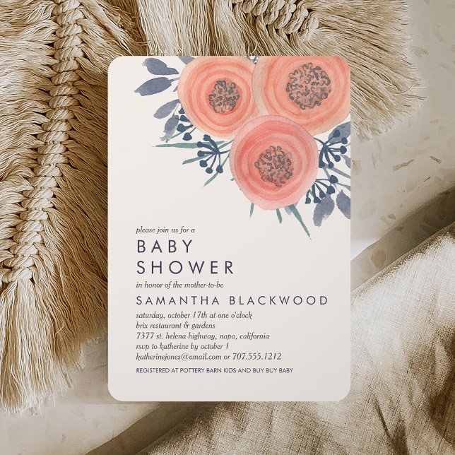 Peach Poppies Floral Baby Shower Invitation (Creator Uploaded)