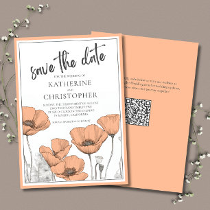 Peach Poppies Floral Modern Elegant Wedding Save The Date