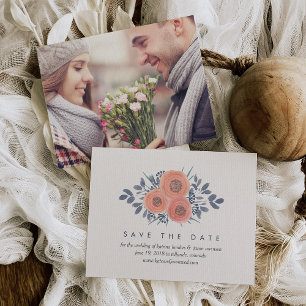 Peach Poppies Save the Date Cards w/ Photo Backer