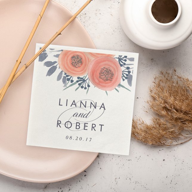 Peach Poppies Wedding Napkin (Creator Uploaded)
