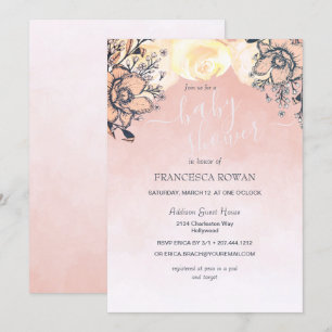 Peach Poppy + Roses Baby Shower Invitation