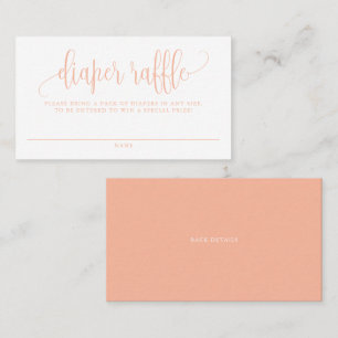 Peach Pretty Script Baby Shower Diaper Raffle Business Card