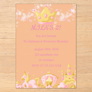 Peach princess girl birthday invitation