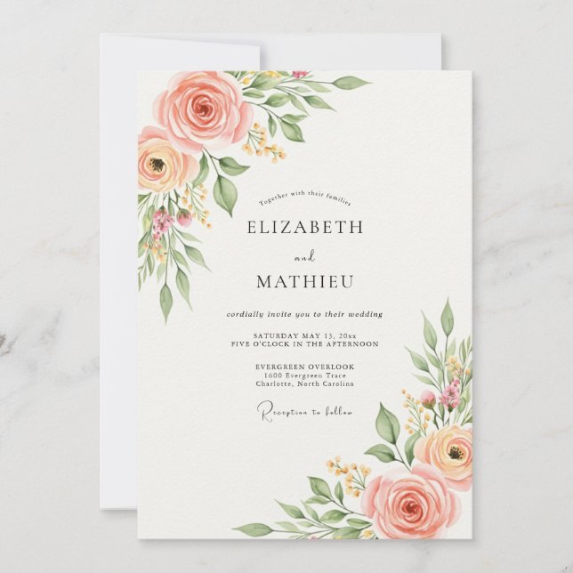Peach Pristine Spring Wedding Invitation (Front)
