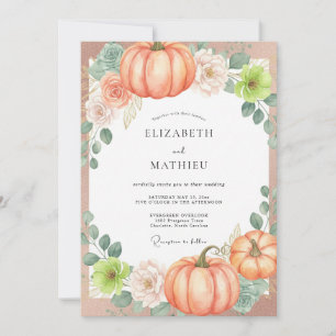 Peach Pumpkin Autumn Eucalyptus Wedding Invitation