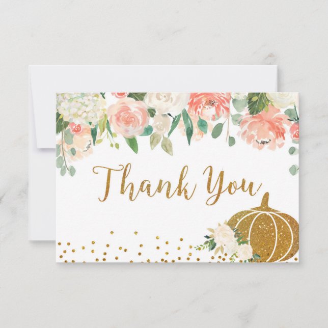 Peach Pumpkin Birthday Thank You card (Front)