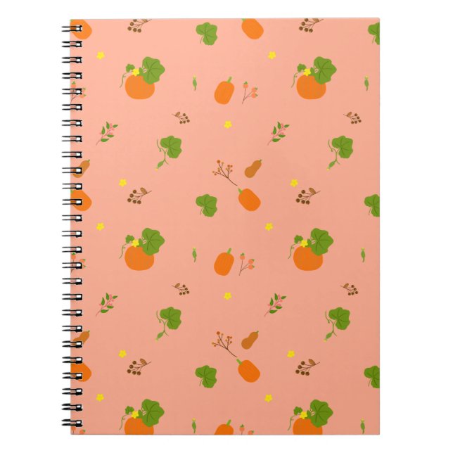 Peach Pumpkin Garden Botanical Pattern Notebook (Front)