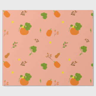 Peach Pumpkin Garden Botanical Pattern Wrapping Paper
