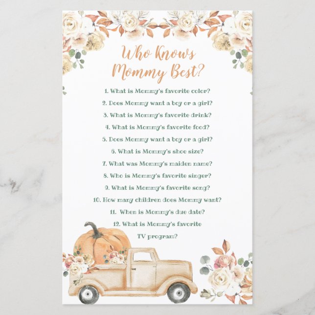 Peach Pumpkin Rustic Truck Who Knows Mummy Best (Front)