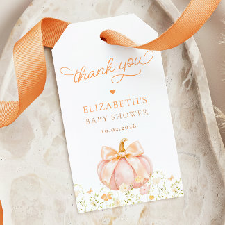 Peach Pumpkin Wildflowers Baby Shower Gift Tags