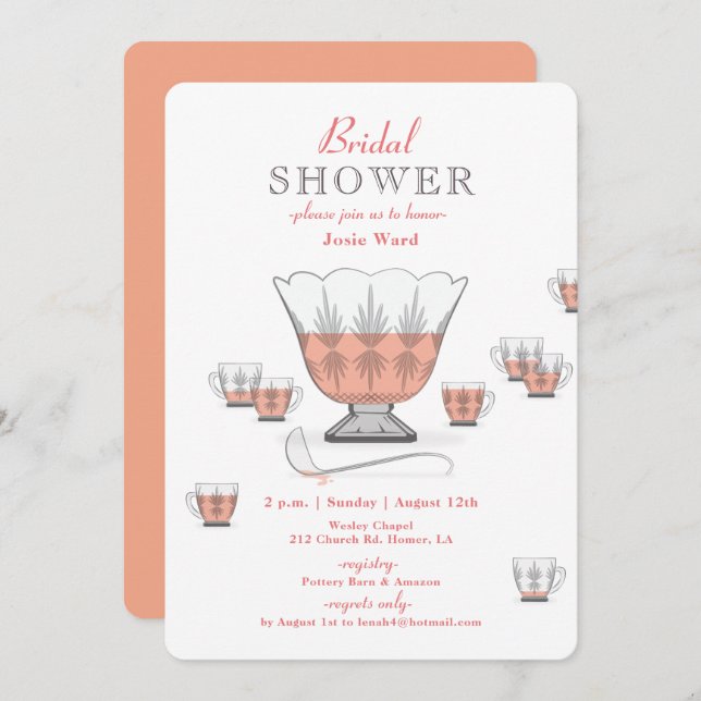 Peach Punch Crystal Punch Bowl Bridal Shower Invit Invitation (Front/Back)