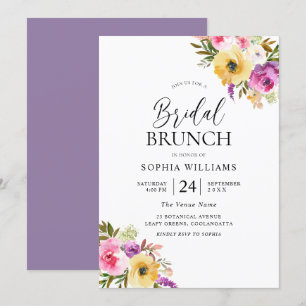 Peach Purple Blush Floral Bridal Shower Brunch Invitation