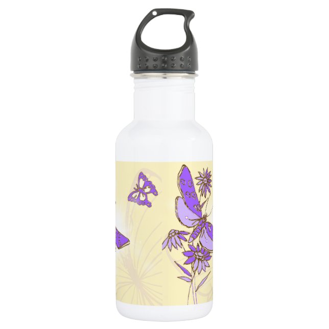 Peach Purple Butterfly 532 Ml Water Bottle (Front)