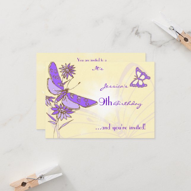 Peach Purple Butterfly RSVP Card (Front/Back In Situ)