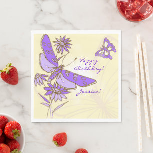 Peach Purple Butterfly Throw Pillow Napkin