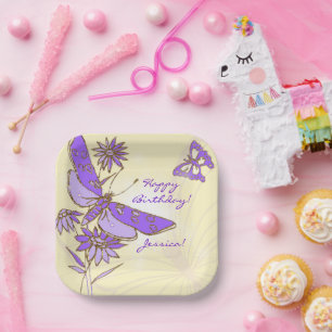 Peach Purple Butterfly Throw Pillow Paper Plate