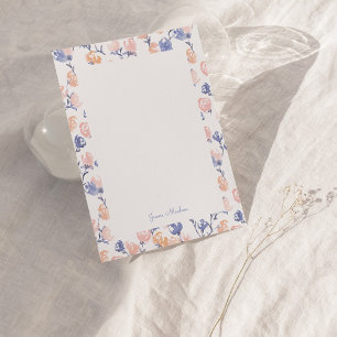 Peach & Purple Floral Personalised Flat Note Card
