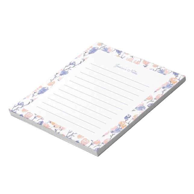 Peach & Purple Floral Personalised Notepad (Rotated)