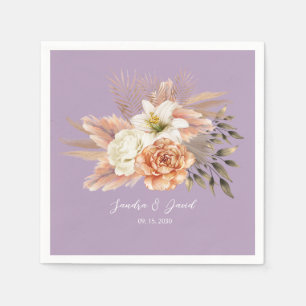 Peach Purple Floral Wedding Napkin