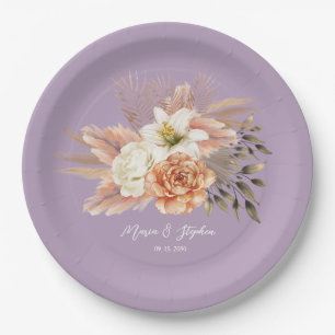 Peach Purple Floral Wedding Paper Plate