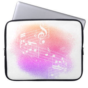 Peach-Purple Grunge Musical Notes Background Laptop Sleeve