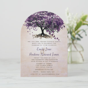 Peach Purple Heart Leaf Tree Wedding   Invitation