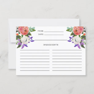Peach Purple Mint Green Floral Blooms Recipe Card