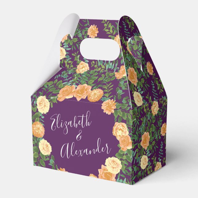 Peach Purple Wedding Floral Roses Favour Box (Front Side)