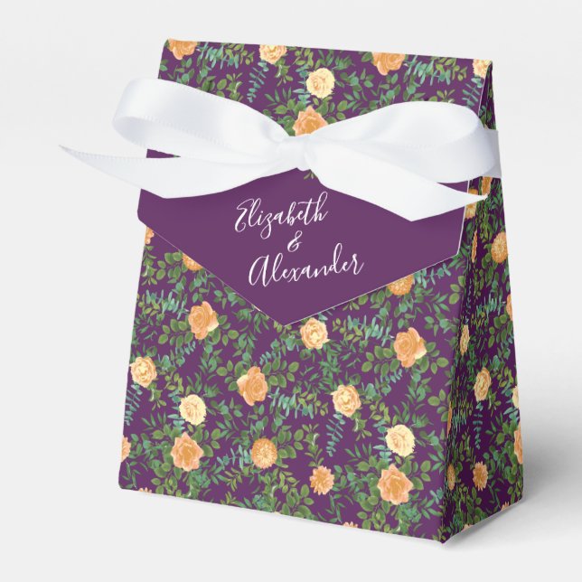 Peach Purple Wedding Floral Roses Favour Box (Front Side)