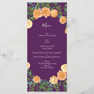 Peach Purple Wedding Floral Roses Menu