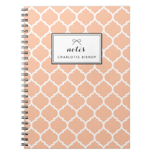 Peach Quatrefoil Pattern Personalised Notebook