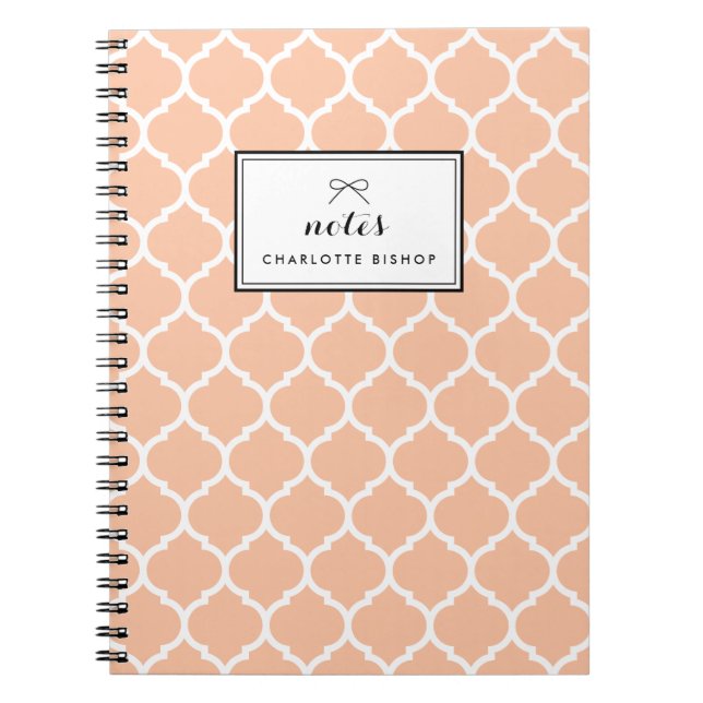 Peach Quatrefoil Pattern Personalised Notebook (Front)