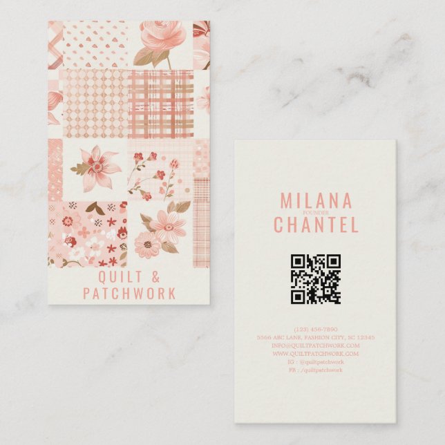 Peach Quilt Patchwork Handmade Clothing  Business Card (Front/Back)