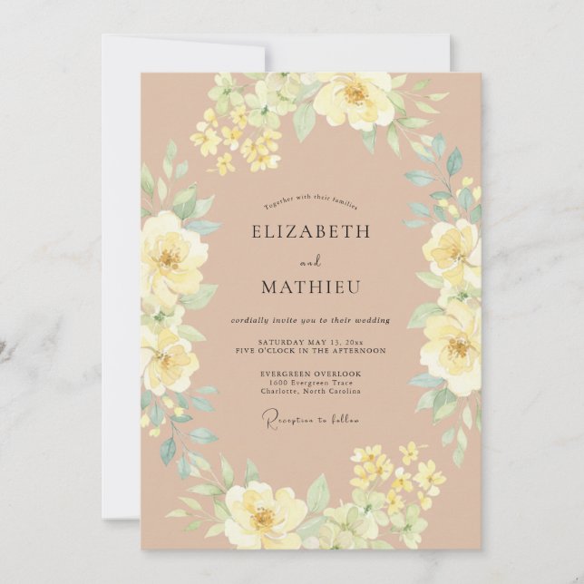Peach Radiant Botanical Wedding Invitation (Front)