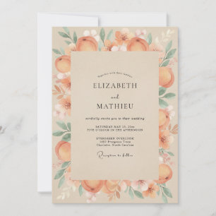 Peach Ranunculus Foliage Eucalyptus Wedding Invitation