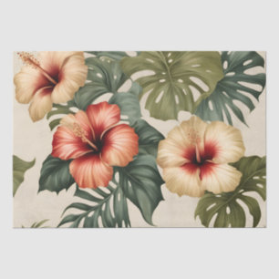 Peach, Red and White Tropical Hibiscus Tissue Paper