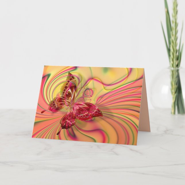 peach red butterfly greeting card (Front)
