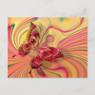 peach red butterfly postcard