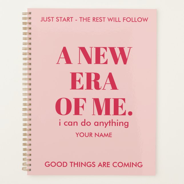 PEACH & RED CUSTOMIZED NAME STYLISH SIMPLE DAILY PLANNER (Front)