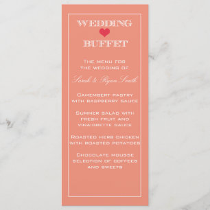 Peach & Red Heart Wedding Buffet Menu