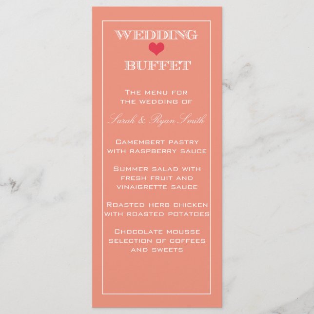 Peach & Red Heart Wedding Buffet Menu (Front)