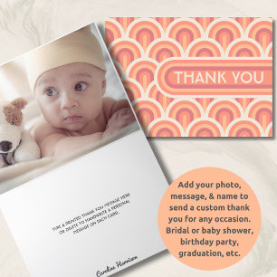 Peach Retro Art Deco Custom Photo Baby Shower Thank You Card