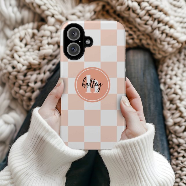 Peach Retro Check Monogram Case-Mate iPhone Case (Creator Uploaded)