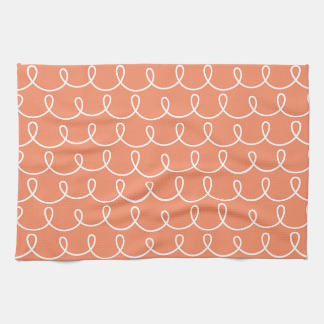 Peach Retro Colourful Modern Doodles Tea Towel (Horizontal)