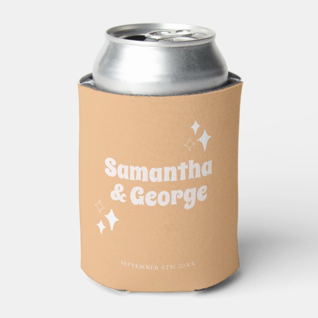 Peach Retro Typography Wedding Favours Can Cooler (Can Front)