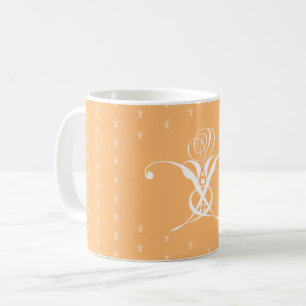 Peach Retro White Flourish Rose Coffee Mug