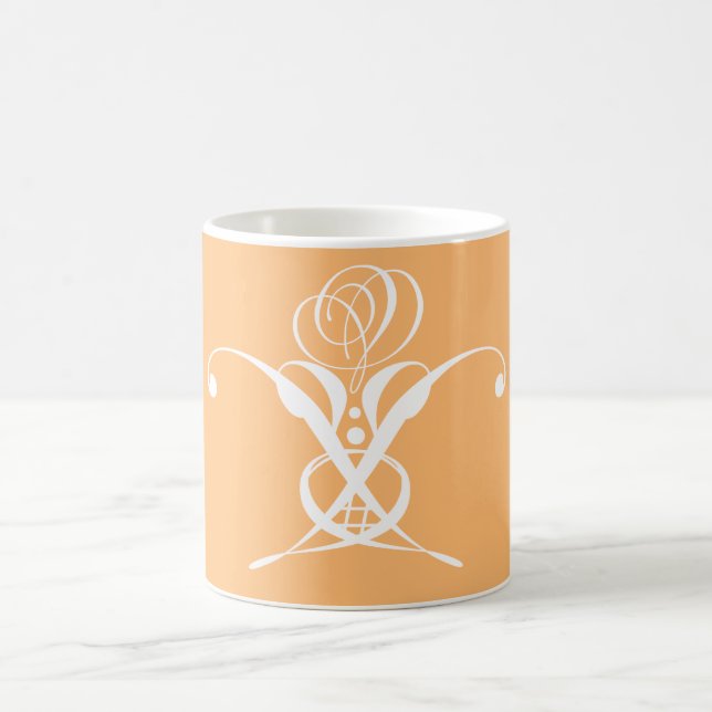 Peach Retro White Flourish Rose Coffee Mug (Center)