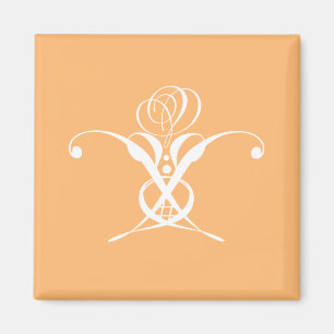 Peach Retro White Flourish Rose Magnet