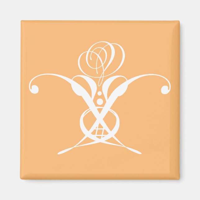 Peach Retro White Flourish Rose Magnet (Front)