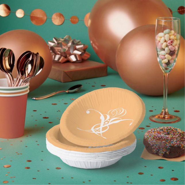 Peach Retro White Flourish Rose Paper Plate (Multi)